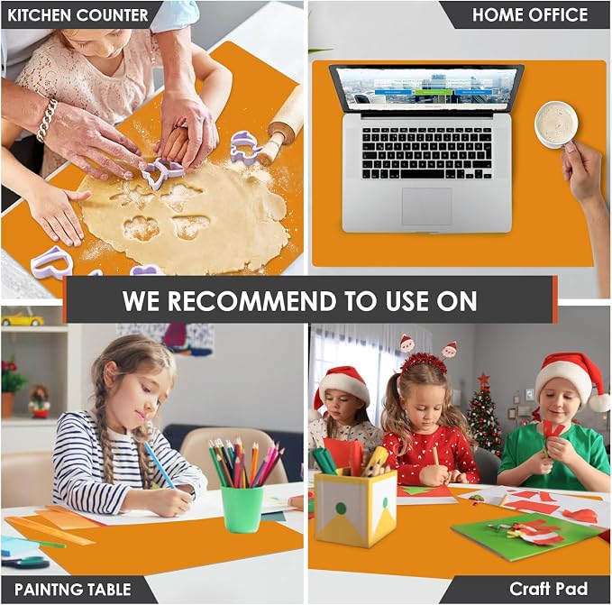 Extra Large Silicone Mats For Kitchen Counter, 27.6'' x 15.7'' Silicone Placemats for Kids, Nonstick Silicone Mat for Baking Crafts, Nonskid Heat Resistant Mat Orange Kids Placemats for Table,1Pcs