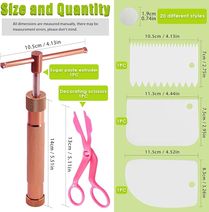 Keadic 37Pcs Rose Gold Clay Fondant Extruder Cake Decorating Supplies Sugar Modeling Tool Set, Clay Extruder Gun with 20 Tips Sugar Extruder Disks & Ball Stylus Dotting Tool