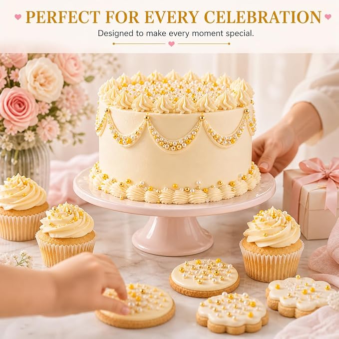 Confect Cake Decorating Sprinkles | Edible Pearl Mix Gold Yellow & White Dragees | White Sparkling Sugar | Edible Pina-Colada Disco Ball Mashup Sprinkles | Dairy-Free, Palm Oil-Free - 5 Oz