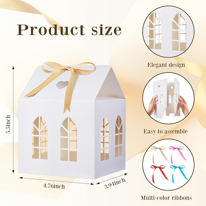Engrowtic 25 Sets Medium House Shaped Gift Boxes with Ribbons House Shaped Paper Bakery Packaging Candy Box for Treats Real Estate Agent Gift Christmas Gingerbread Wedding Birthday Bridal Shower