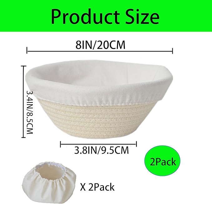 8 Inch 2 PCS Round Banneton Bread Proofing Basket，Banneton Bread Proofing Basket，Sourdough Proofing Basket with Liner - Round Banneton Basket for Baking