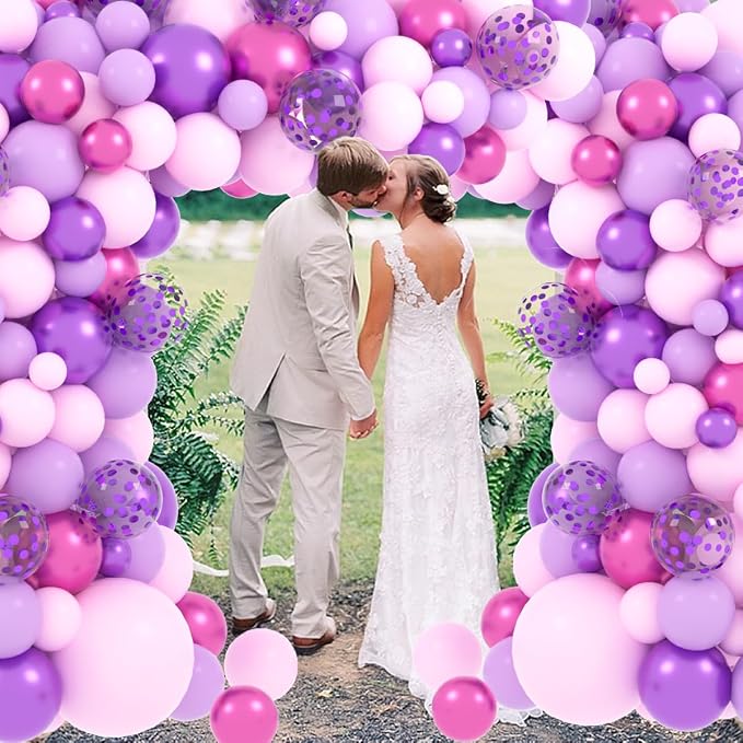 Purple Pink Balloon Garland Arch Kit, Pink and Purple Balloons Red Metallic Confetti Balloons for Birthday Bridal Baby Shower Graduation Retirement Christmas Wedding Party Decorations