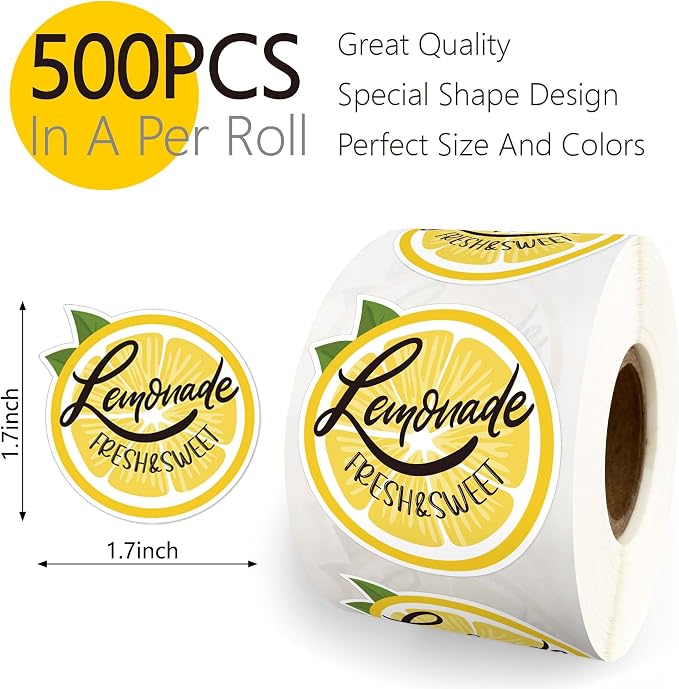 Cute Lemon Stickers Roll Waterproof, Fresh & Sweet Lemonade Sticker for Cups, Lemonade Stand Must Have