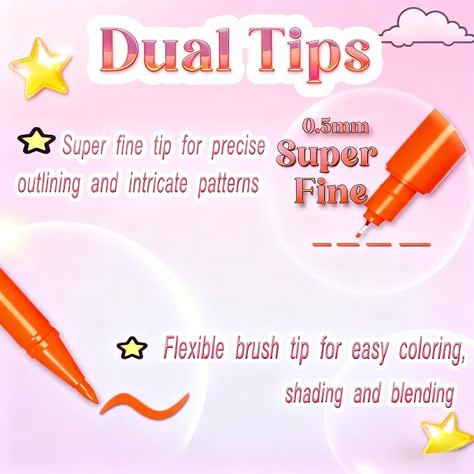 Food Coloring Pens Set of 12, Dual Tips Edible Ink Markers, Food Grade Gourmet Writers with 12 Vibrant Colors, for Cookies, Cakes, Cupcakes, Crafts, Drawing, Painting & Baking Decorating