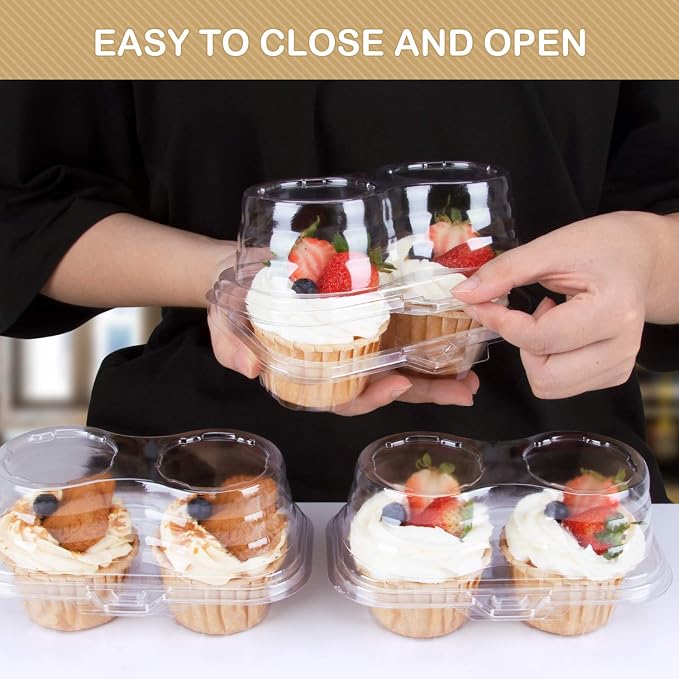 2 Cavity Cupcake Boxes-Stackable Regular Cupcake Carrier Holder, Thicker Clear Cupcake Boxes, Non-slip High Topping Cupcake Containers for Cupcakes, Muffins (50)