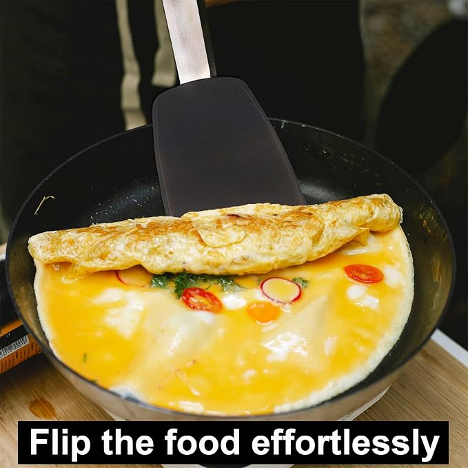 Small Silicone Spatula Turner,BPA-Free Non Scratch Cookware Safe Cooking | Mepple 600°F Heat Resistant Rubber Non-Stick Spatula for Eggs,Burgers,Crepes,Fish Flipping,Steak and More