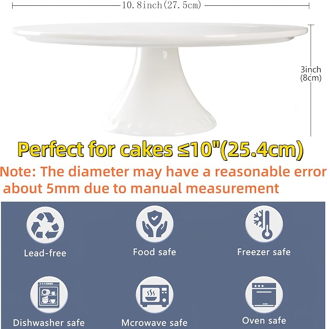 White Porcelain Cake Stand 10 Inch, Round Dessert Stand, Display Cupcake Stand for Party, Weddings, Birthday, Baby Shower