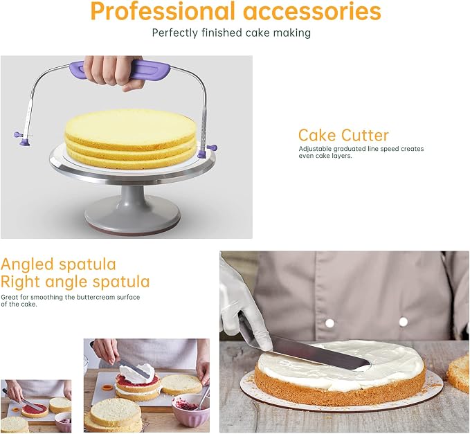 12 Inch Cake Turntable Decorating Stand with Aluminum,Cake Turntable Decorating Kit,Rotating Cake Stand Cake Spinner Stand Leveler Set Pastries Decorations Cake Turner Table Tools