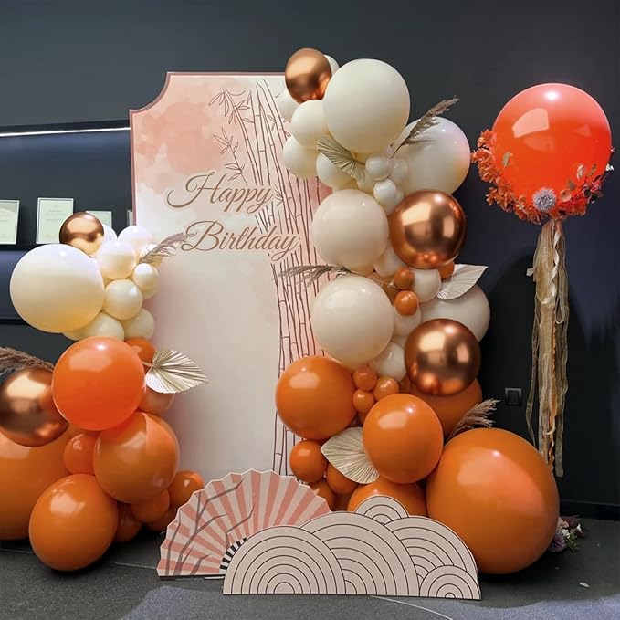 MEBAY Orange White Gold Balloon Garland Arch Kit, 166Pcs Boho Fall Balloons for Birthday Autumn Thanksgiving Day Wedding Baby Shower Party Decorations