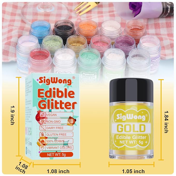 Gold Edible Glitter - 5g Food Grade Cake Decorating Shimmering Glitter, Edible Sprinkle Luster Dust for Drinks, Chocolates, Fondant, Strawberries, Cupcakes, Candy, Easter Cookie - Vegan