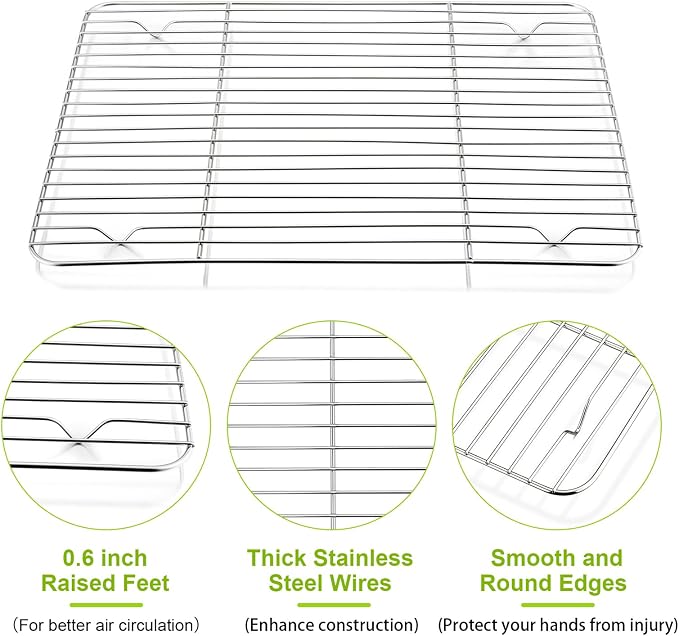 P&P CHEF Baking Cooling Rack Set for Cooking Roasting, 4-Piece Stainless Steel Wire Racks for Oven Use, Healthy & Dishwasher Safe, Rectangle, 11.6 Inch