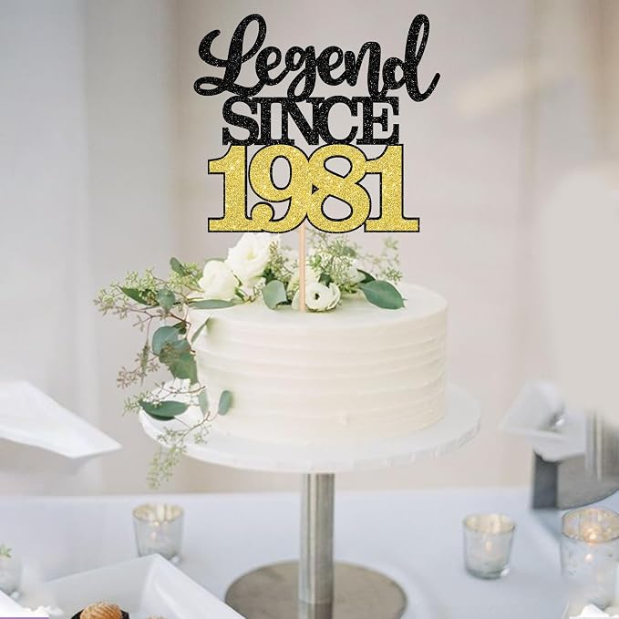1 PCS Legend Since 1981 Cake Topper Black Gold Glitter Forty Five Happy 45th Birthday Cake Pick Hello 45 Cheers to 45 Years Cake Decoration for 45th Birthday Anniversary Party Decorations Supplies