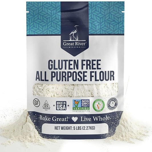 Great River Milling Gluten Free All Purpose Flour | Made from All Purpose Gluten Free Baking Alternative Ingredients | Non-GMO, Glyphosate Free, Kosher, Vegan Certified | 5 Lb