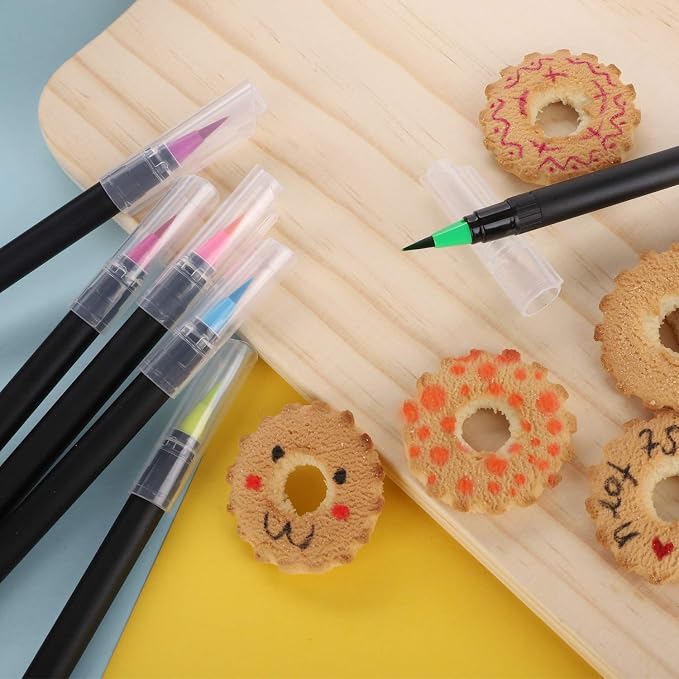 Food Coloring Marker Pens, 10Pcs Food Grade Edible Markers Food Writers for Decorating Fondant, Cakes, Cookies, Easter Eggs Painting Drawing Writing - Flexible Brush Tip, 10 Colors