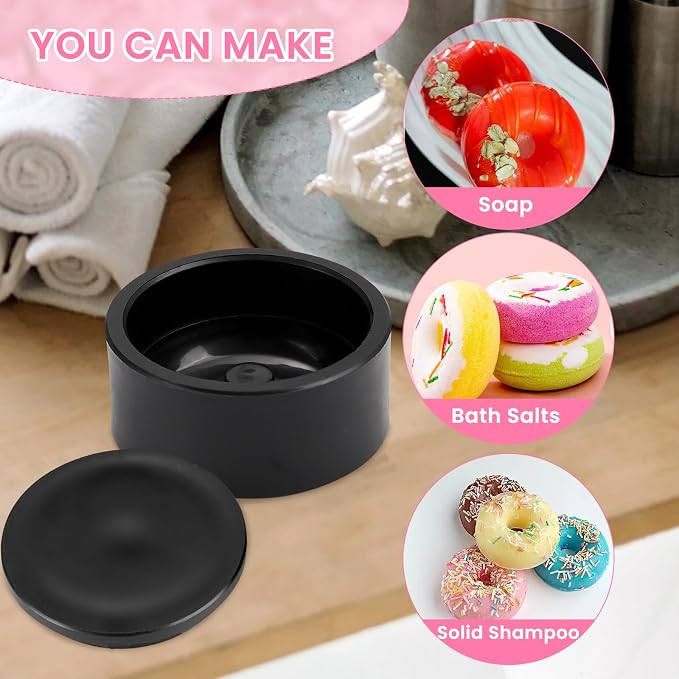2.5inch Round Soap Shampoo Bar Mold, 3D Plastic Solid Bath Bomb Shower Steamer Press Molds for Making Shampoo Bars, Shower Steamers, Soaps, Bath Bombs, DIY Making Supplies (Doughnut)