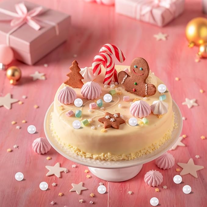 LEBERY White Edible Pearls for Cake Decorating Pearl Sugar Sprinkles 14mm 130g/4.6 Oz Edible White Balls Sprinkles Candy Pearls Cake Pearl Ice Cream Toppings Wedding Chirstmas Supplies