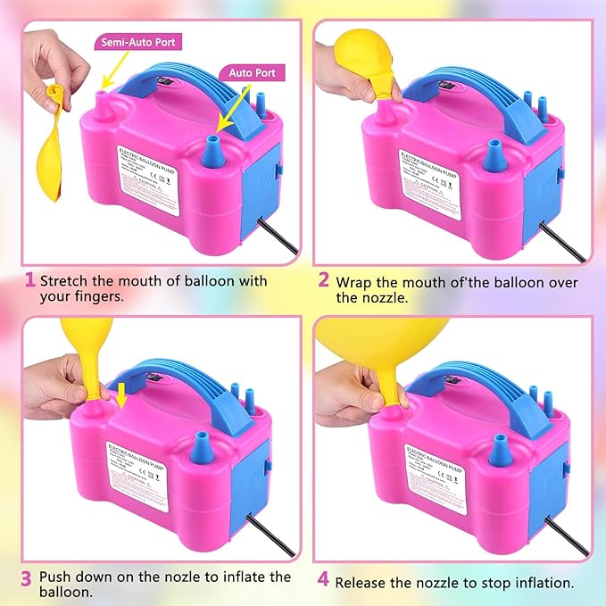 Balloon Pump Electric,110V 600W Balloon Blower Inflator Dual Nozzle Air Pump Balloons Inflator for Decoration, Party, Sport,Gifts:2 Balloon Tying Tools