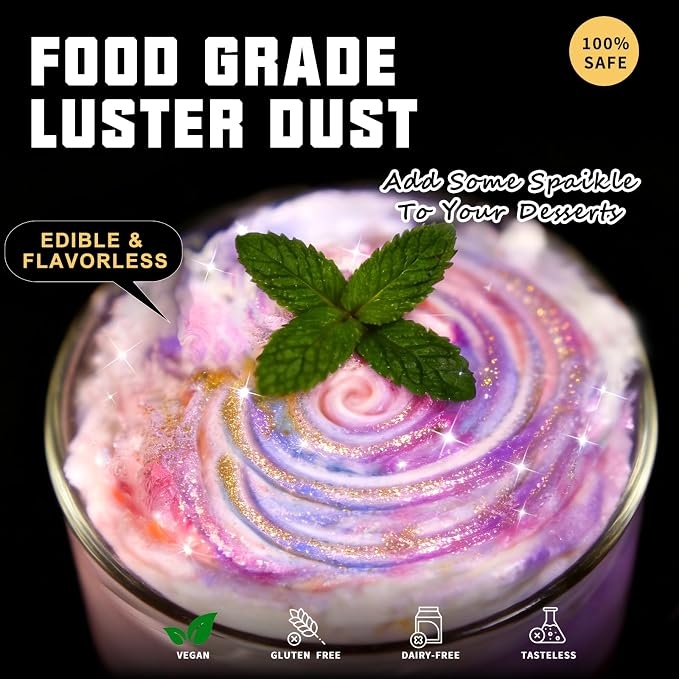 HomeHere Edible Luster Dust Food-Grade Glimmer Powder Glitter for Cake Decorating 8g, Edible Sprinkle Glitter for Cocktails Drinks Baking Candy Dessert Chocolate Vegan Tasteless