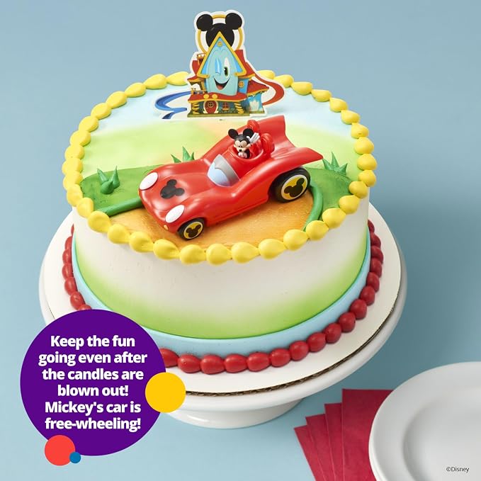 DecoSet Disney Mickey Mouse Funhouse Sweet Adventures, 2-Piece Topper Set with Waving Mickey In Car and Pic To Set The Scene, For Birthday, Party, Celebration