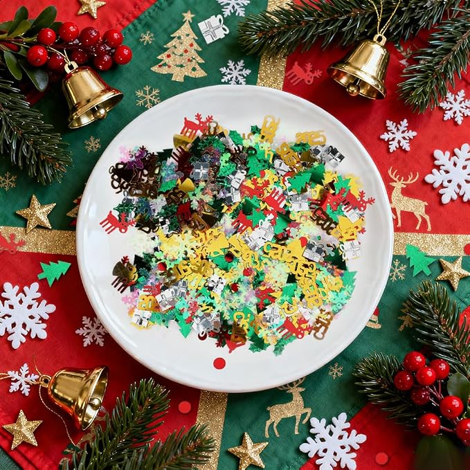 Christmas Glitter Confetti Party Decorations, Metallic Foil Snowflake Confetti for Christmas Table Decorations, Xmas Tree Santa Sequins Party Scatter for New Years Table Decor Winter Party Supplies