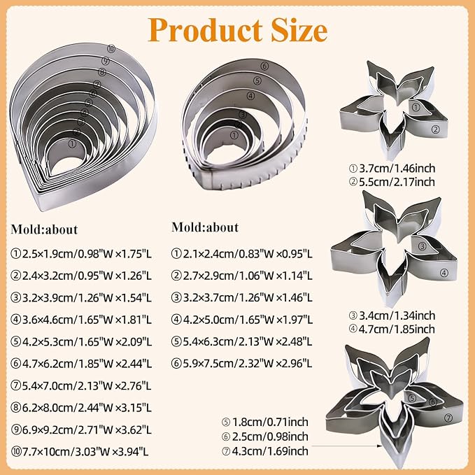 KALAIEN 23pcs/set Rose Petal Cutter Set Gum Paste Fondant Cake Cutters kitchen Supplies Baking Mould