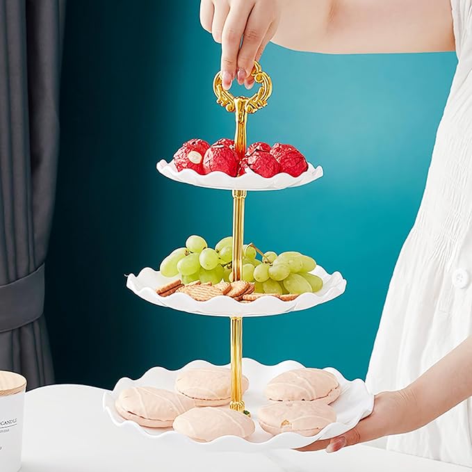 5 Pcs Cake Stand Set with 2 Tier Holders & 3 Appetizer Trays for Party | Food safe PP material,Easy to assemble,suitable for various events,weddings, birthday parties, Christmas parties, etc
