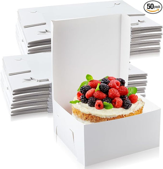 Ireer 50 Pack 12 x 12 x 6 Inch White Cake Boxes Cardboard Bakery Boxes for Pie Pastry Cookie