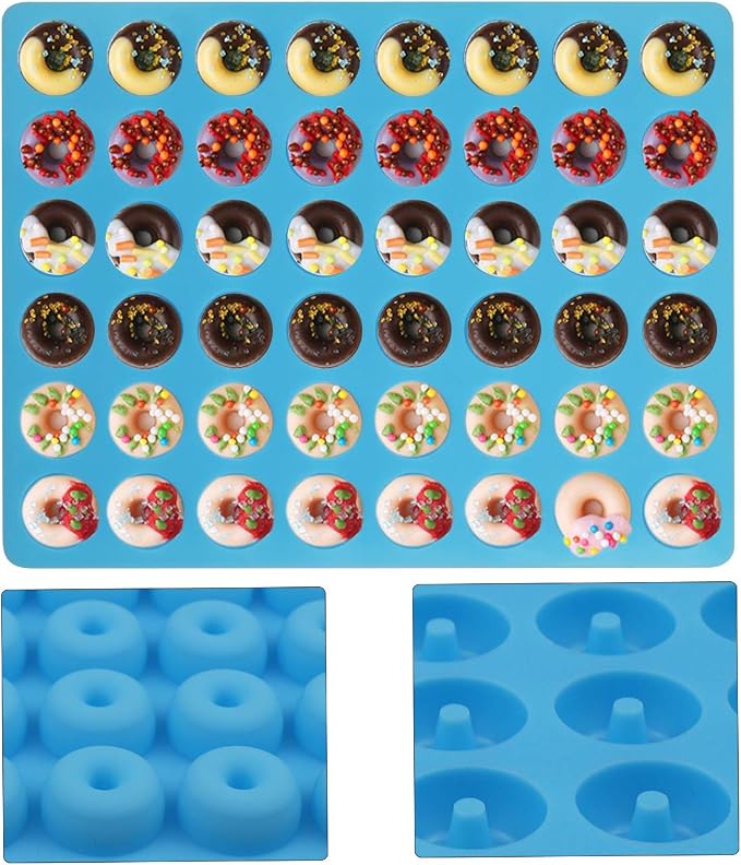 Palksky (4 PCS) Donut silicone Gummy Mold/Mini Donut Pan/Ring Gummy Candy Mold for Chocolate Jelly Ice Cube Pralines Caramels Ganache Snacks(with 2 Droppers)