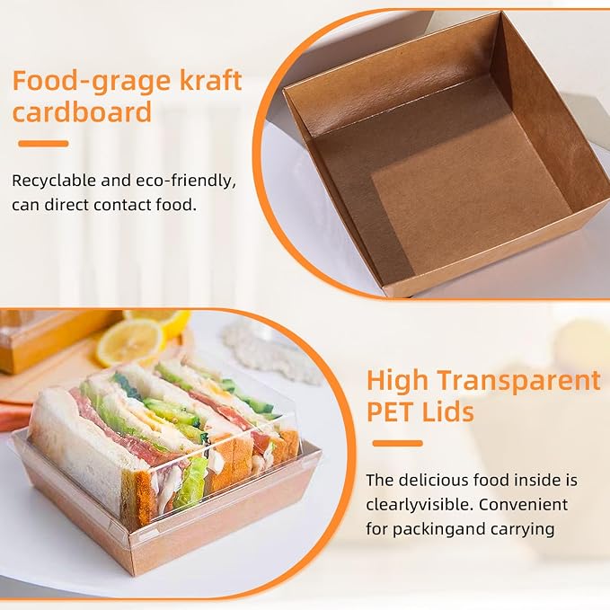 Charcuterie Boxes with Clear Lids, 5.32 x 4.92 x 2.36 Inch Dessert Boxes, Square Disposable Paper Bakery Boxes to Go Food Containers for Desserts, Sandwich, Cookie, Sushi