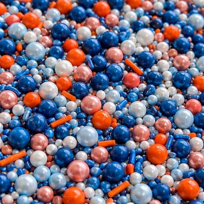 Confect Citrus Blue Celebration Sprinkle Mix – Premium Dragees & Jimmies | Orange, Baby Blue & Navy | Bake Stable Cake & Cupcake Toppings 4.2 Oz