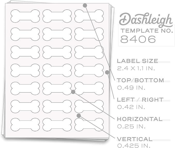 Dog Bone Stickers and Labels, 2.4 x 1.1 Inches, 105 Printable Bone Shaped White Sticker Labels for Dog Treat Packaging, Small Self-Adhesive Label Sheets, Pet Bakery (Uncoated White, 105 Labels)