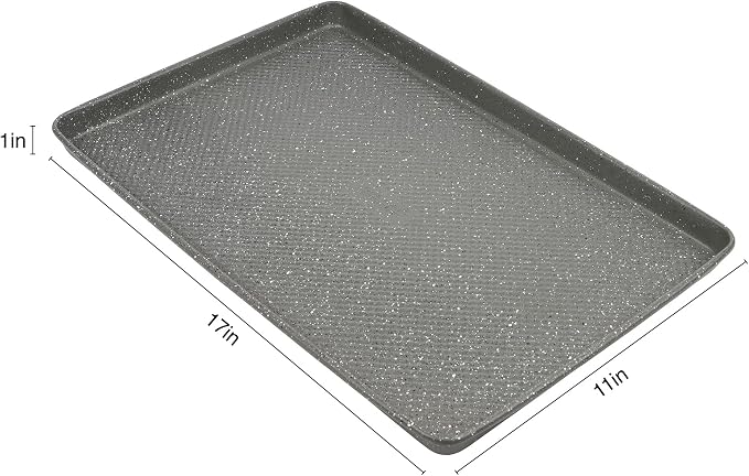 David Burke 17x11 Cookie Sheet with Chrome Cooling Rack – Carbon Steel, PFTE & PFOA Free, Oven Safe, Non-Toxic, Perfect for Baking and Roasting – Gray Speckle