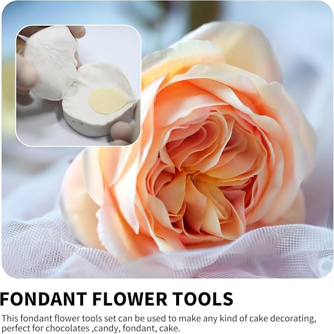 KALAIEN 3D Rose Petals Shape Silicone Fondant Mold Chocolate Molds Candy Molds Veining Petal Sugar Flower Making Tool