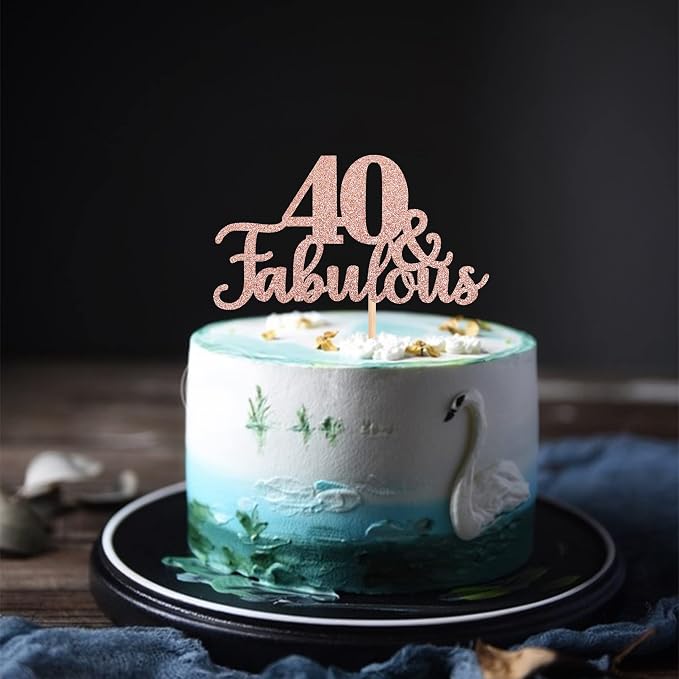 1 PCS 40 & Fabulous Cake Topper Glitter Forty and Fabulous Cake Toppers Happy 40th Birthday Cake Pick for 40th Wedding Anniversary Birthday Party Cake Decorations Supplies Rose Gold