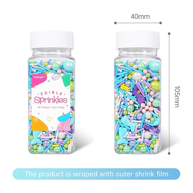 Mermaid Sprinkles Mix | Blue Purple Pink Green Mermaid Tears | Sprinkles for Cake Decorating | Cupcake Toppers | Ice Cream | Cookie | Fancy Candy | 3.52oz