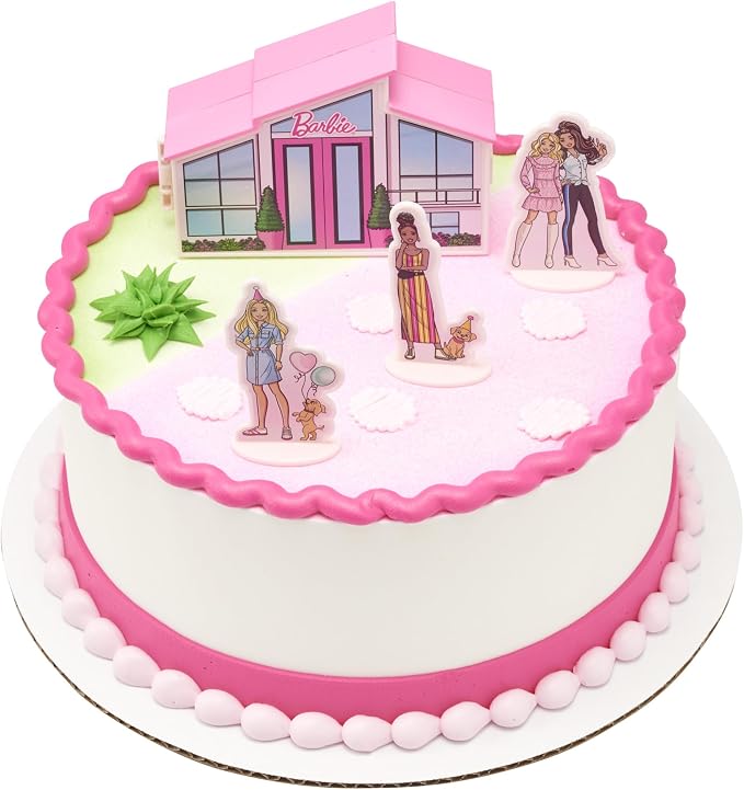 DecoSet Barbie Dreamhouse Adventures Cake Topper, 4 Piece Decoration With Dreamhouse and Friends, for Birthday Cake, Ready to Use