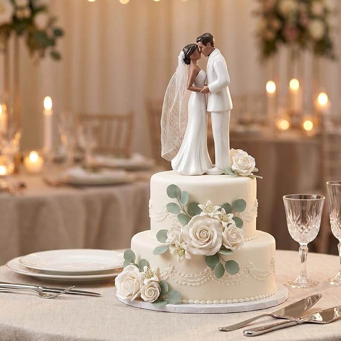 Wedding Cake Topper, 4.3" Bride and Groom Figurine (Black) | Novios Para Pastel Elegant Couple Figurine for Anniversary Wedding Decor