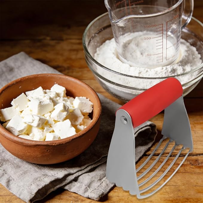 Pastry Shortening Blender Cutter,Stainless Steel Dough Masher for Butter Biscuit,Baking Kneading Dough for Flakier and Fluffier Pie Crusts/Almond(Red)