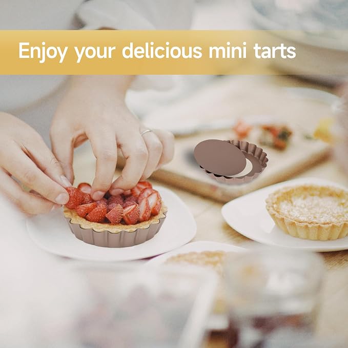Tart Pan with Removable Bottom, Quiche Pans Carbon Steel Tart Mold for Baking (4-Inch Rose Gold-6PCS)
