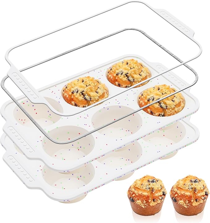 Vinino 2-Pack Silicone Jumbo Muffin Pan for Baking with Metal Reinforced Frame, 6 Cups Jumbo Cupcake Pan with Non-Slip Handle, Nonstick Muffin Tray for Oven, BPA Free, Dishwasher Safe