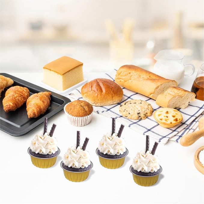 100 PCS Aluminium Foil Baking Cups, Mini Cake Pans with Lids and 100 PCS Spoons, 5 oz Disposable Baking Cups Foil Ramekins For Party Birthday Wedding Valentines (Gold)