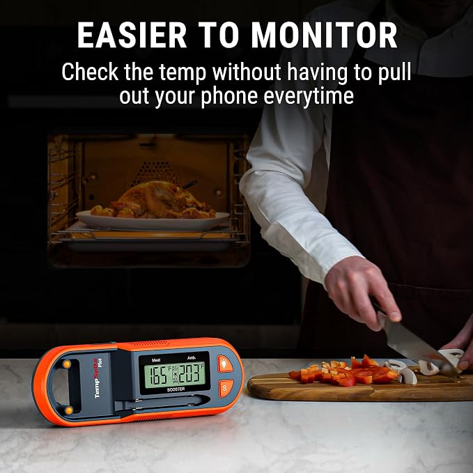 Thermopro TempSpike 600 ft Wireless Meat Thermometer Digital with Ultra-Thinner Probe, Bluetooth Meat Thermometer Wireless with LCD-Enhanced Booster for BBQ Grill Smoker Gift for Dad