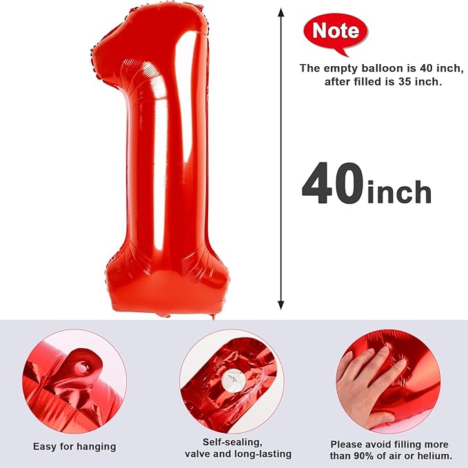 Number 15 Balloons, 40 Inch 15th Birthday Decorations for 1 5 15 51, Red Big Foil Number Balloons for Wedding Store Anniversary Party Supplies