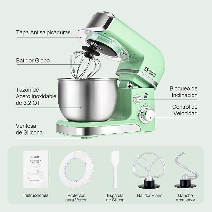 Kitchen in the box Stand Mixer,3.2Qt Small Electric Food Mixer,6 Speeds Portable Lightweight Kitchen Mixer for Daily Use with Egg Whisk,Dough Hook,Flat Beater
