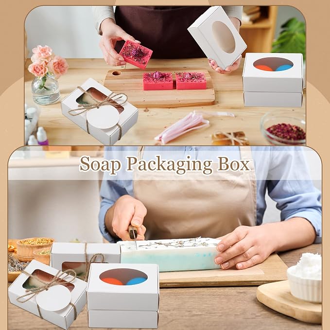 Yexiya 60 Pcs Homemade Soap Boxes 3.55 x 2.4 x 1.2 Inch Kraft Soap Box with Window Mini Gift Packaging Supplies for Homemade Bakery Candy Cookies Party Favor(White)