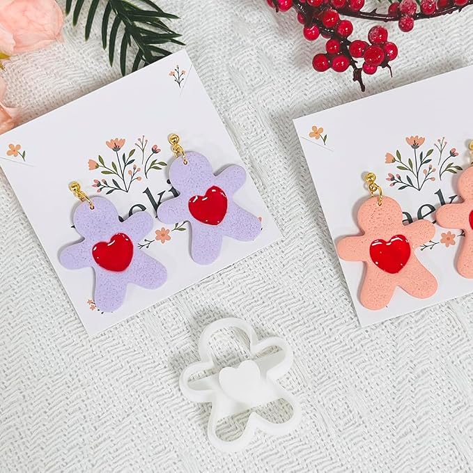 Xaekicr Cute Heart Gingerbread Polymer Clay Cutters Set – Clay Earring Cutters for DIY Earrings, Polymer Clay Molds for Jewelry Making – Clay Tools for Holiday Craft Lovers