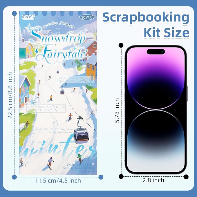 Snow Series Sticker Scrapbooking Supplies for Junk Journal, 10 Sheets PET Stickers and 10 Sheets Washi Stickers