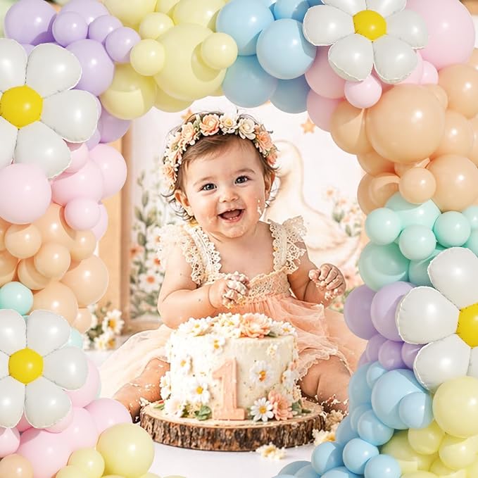 Pastel Daisy Flower Balloon Garland Arch Kit, Pastel Macaron Flower Balloons for Baby in Bloom Baby Shower Birthday Party Decorations