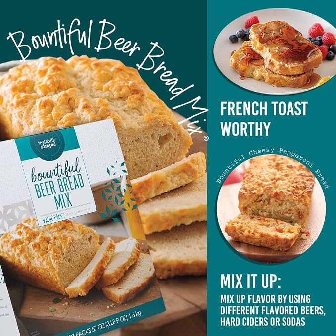 Tastefully Simple Bountiful Beer Bread Mix, Incredibly Easy to Make Artisan Bread Loaves, Just Add Beer or Soda, No Bread Machine Needed, Nothing Artificial, 19 Ounces (Pack of 3)