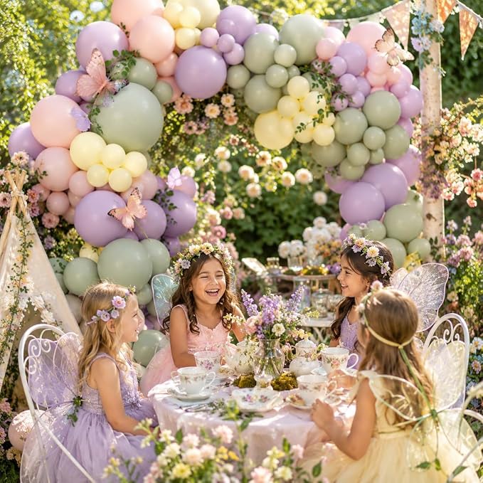 Pink Purple Green Balloon Arch Kit, 122Pcs Dusty Pink Light Green Macaron Yellow Pastel Balloons for Kids Girl Flower Party Decorations Spring Baby Shower Wedding Engagement Fairy Birthday Supplies